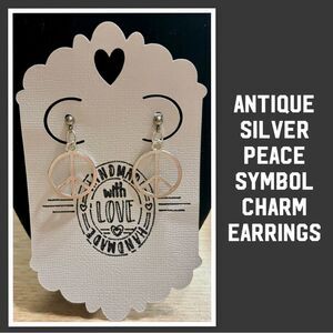 Antique Silver Peace Symbol Sign Earrings